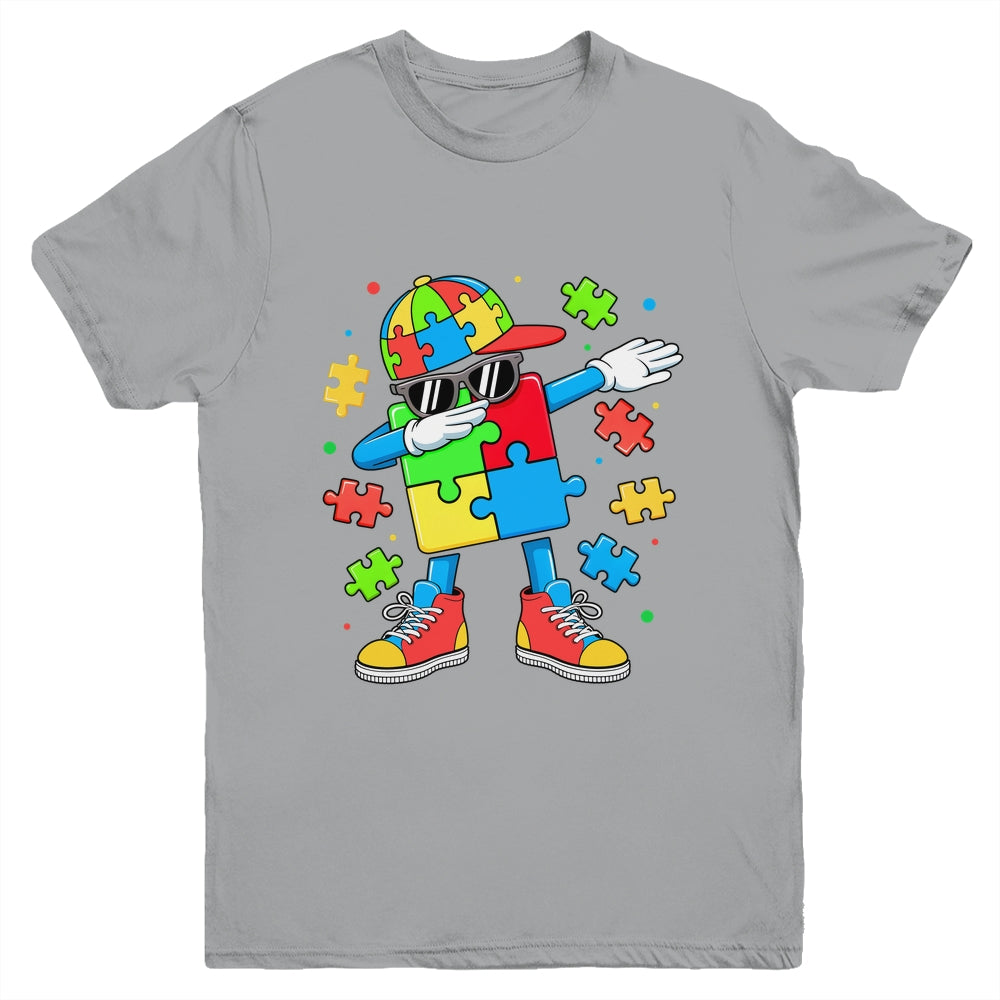 Autism Awareness Support Dabbing Puzzle Friends Family Son Youth Shirt | siriusteestore