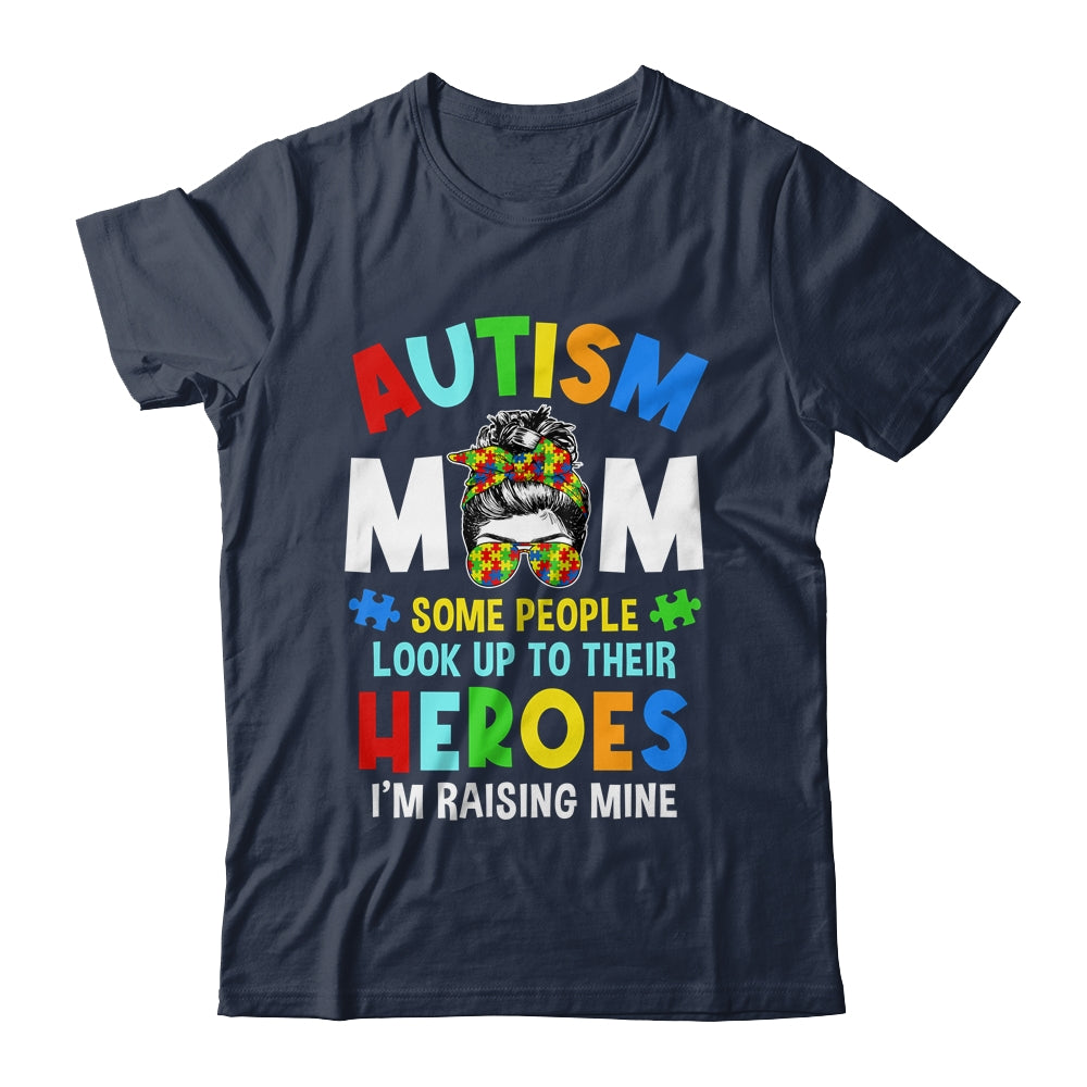 Autism Mom Raising Hero Groovy Messy Bun Autism Awareness Shirt & Tank Top | siriusteestore