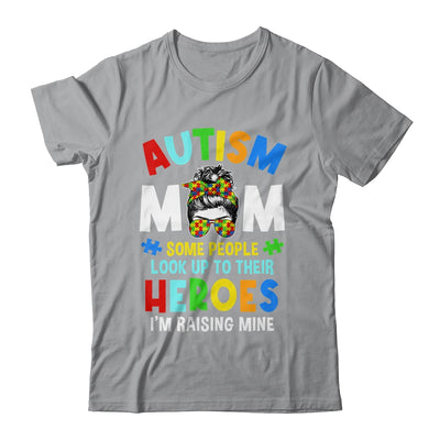 Autism Mom Raising Hero Groovy Messy Bun Autism Awareness Shirt & Tank Top | siriusteestore