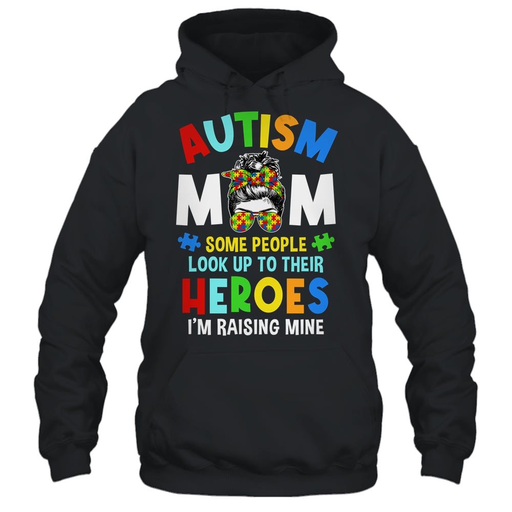 Autism Mom Raising Hero Groovy Messy Bun Autism Awareness Shirt & Tank Top | siriusteestore