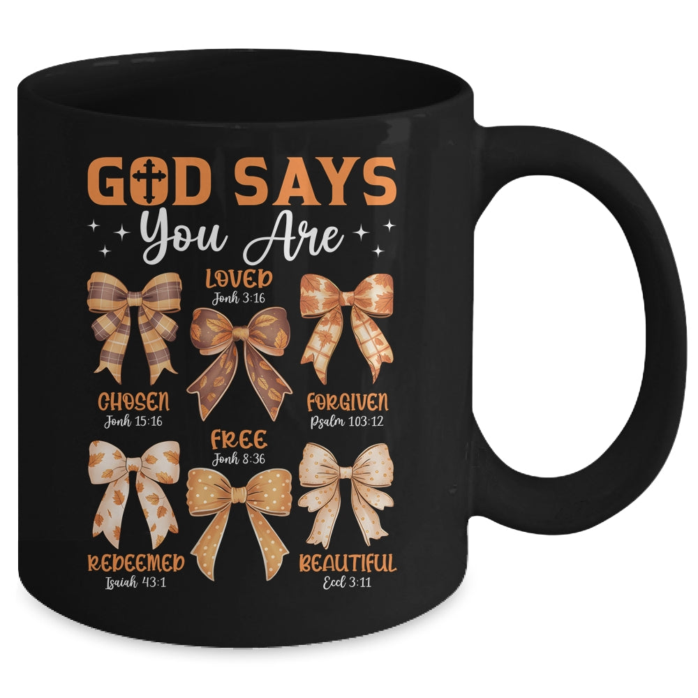 Autumn Christian Thanksgiving Coquette Bow God Says You Are Mug | siriusteestore