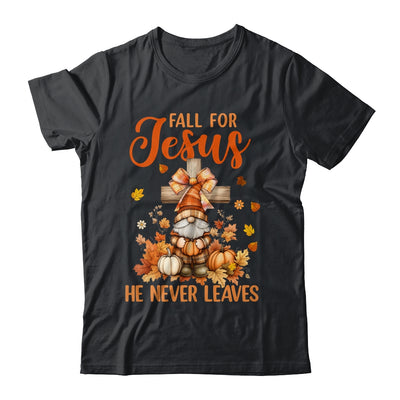 Autumn Gnome Cross Fall For Jesus He Never Leaves Christian Shirt & Sweatshirt | siriusteestore
