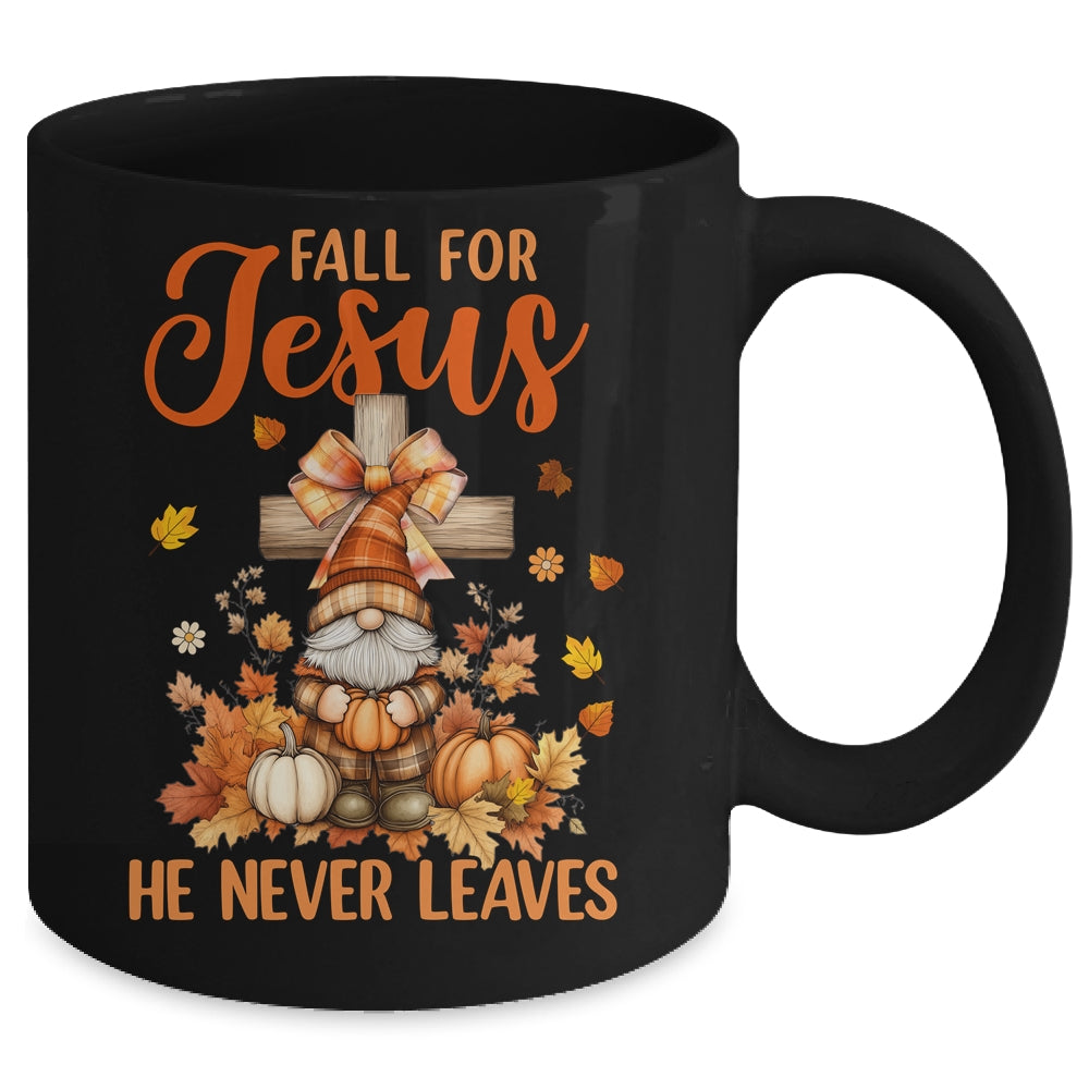Autumn Gnome Cross Fall For Jesus He Never Leaves Christian Mug | siriusteestore