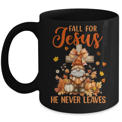 Autumn Gnome Cross Fall For Jesus He Never Leaves Christian Mug | siriusteestore