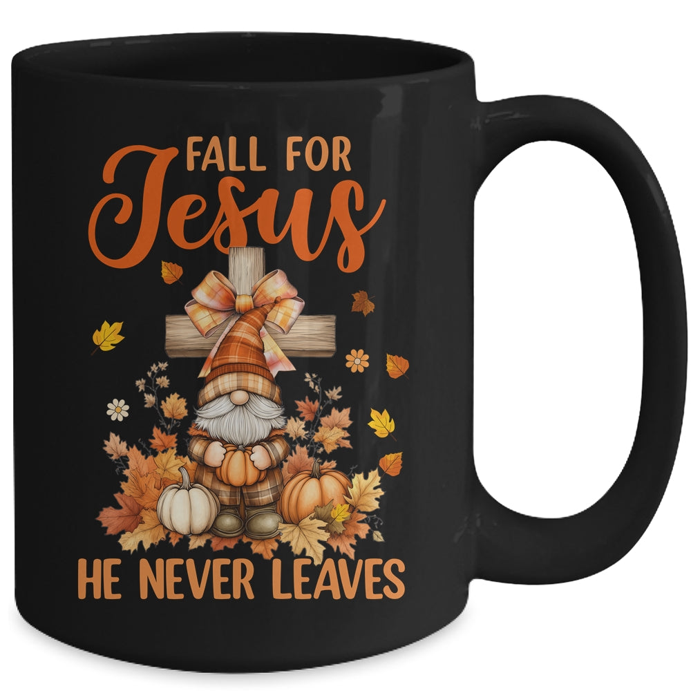 Autumn Gnome Cross Fall For Jesus He Never Leaves Christian Mug | siriusteestore