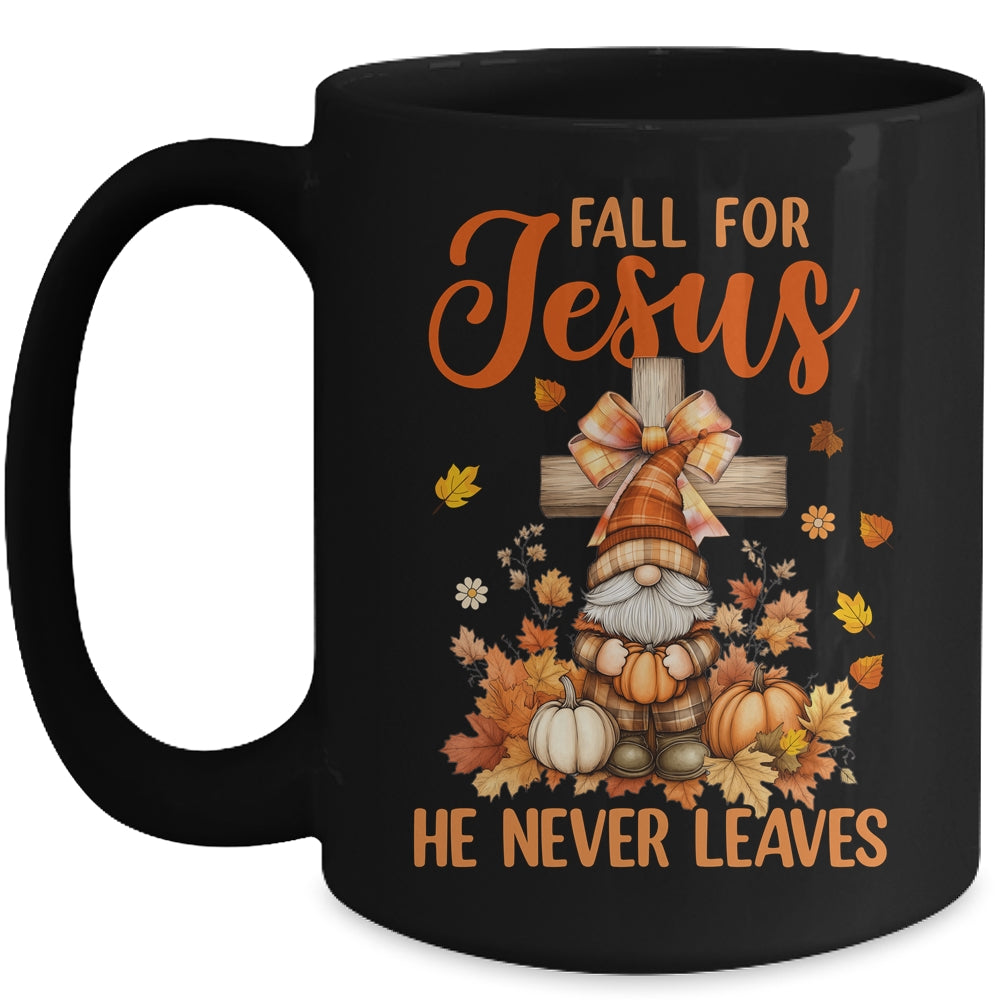 Autumn Gnome Cross Fall For Jesus He Never Leaves Christian Mug | siriusteestore