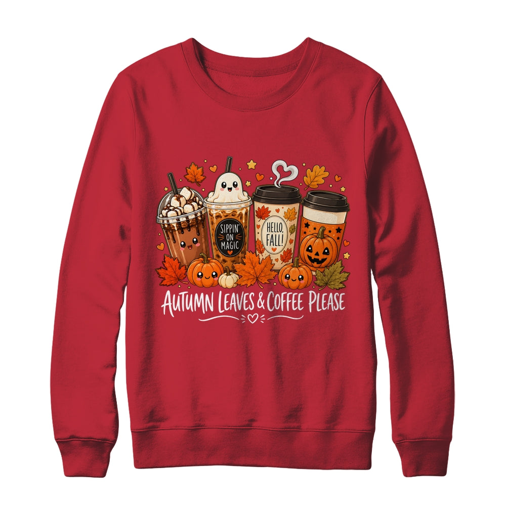 Autumn Leaves Coffee Please Hello Fall Ghost Pumpkin Spice Shirt & Sweatshirt | siriusteestore
