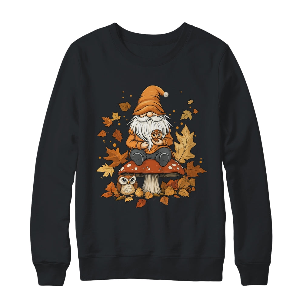 Autumn Season Design Leaves Owls And Cute Fall Gnome Shirt & Sweatshirt | siriusteestore