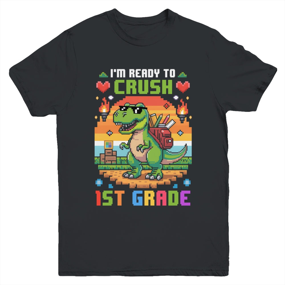 Back To School 1st Grade Boys I'm Ready To Crush Dinosaur Youth Shirt | siriusteestore