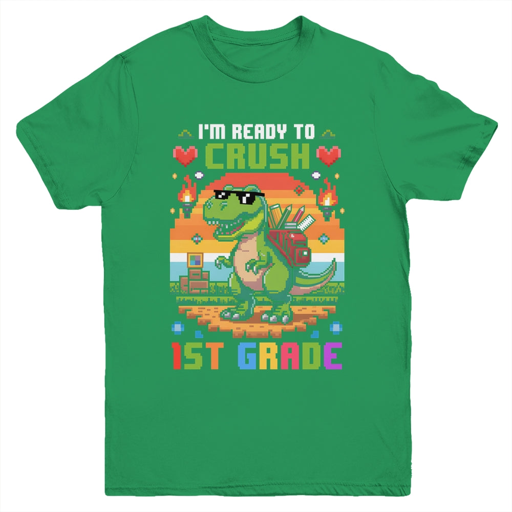 Back To School 1st Grade Boys I'm Ready To Crush Dinosaur Youth Shirt | siriusteestore