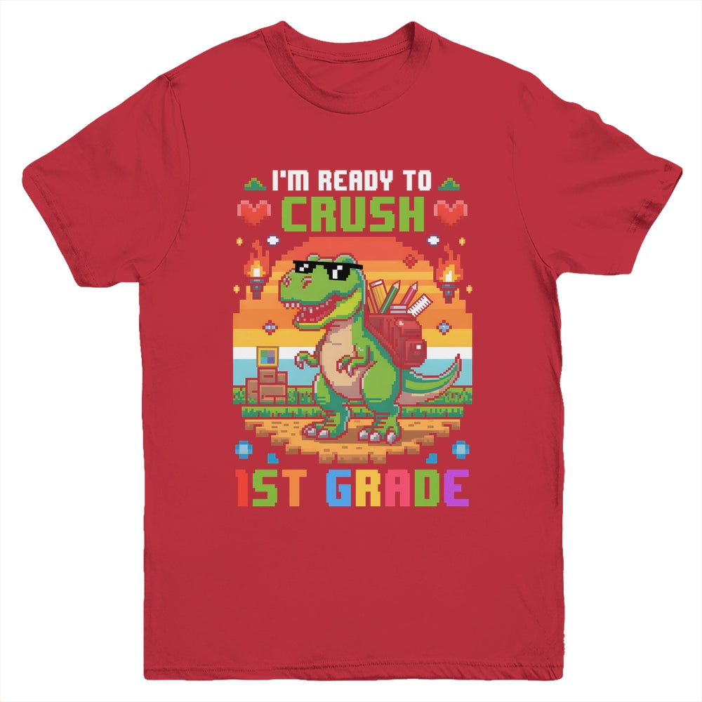 Back To School 1st Grade Boys I'm Ready To Crush Dinosaur Youth Shirt | siriusteestore
