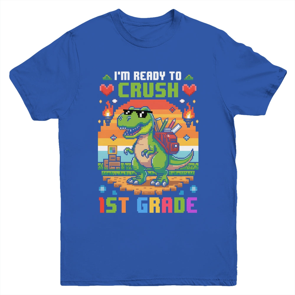 Back To School 1st Grade Boys I'm Ready To Crush Dinosaur Youth Shirt | siriusteestore