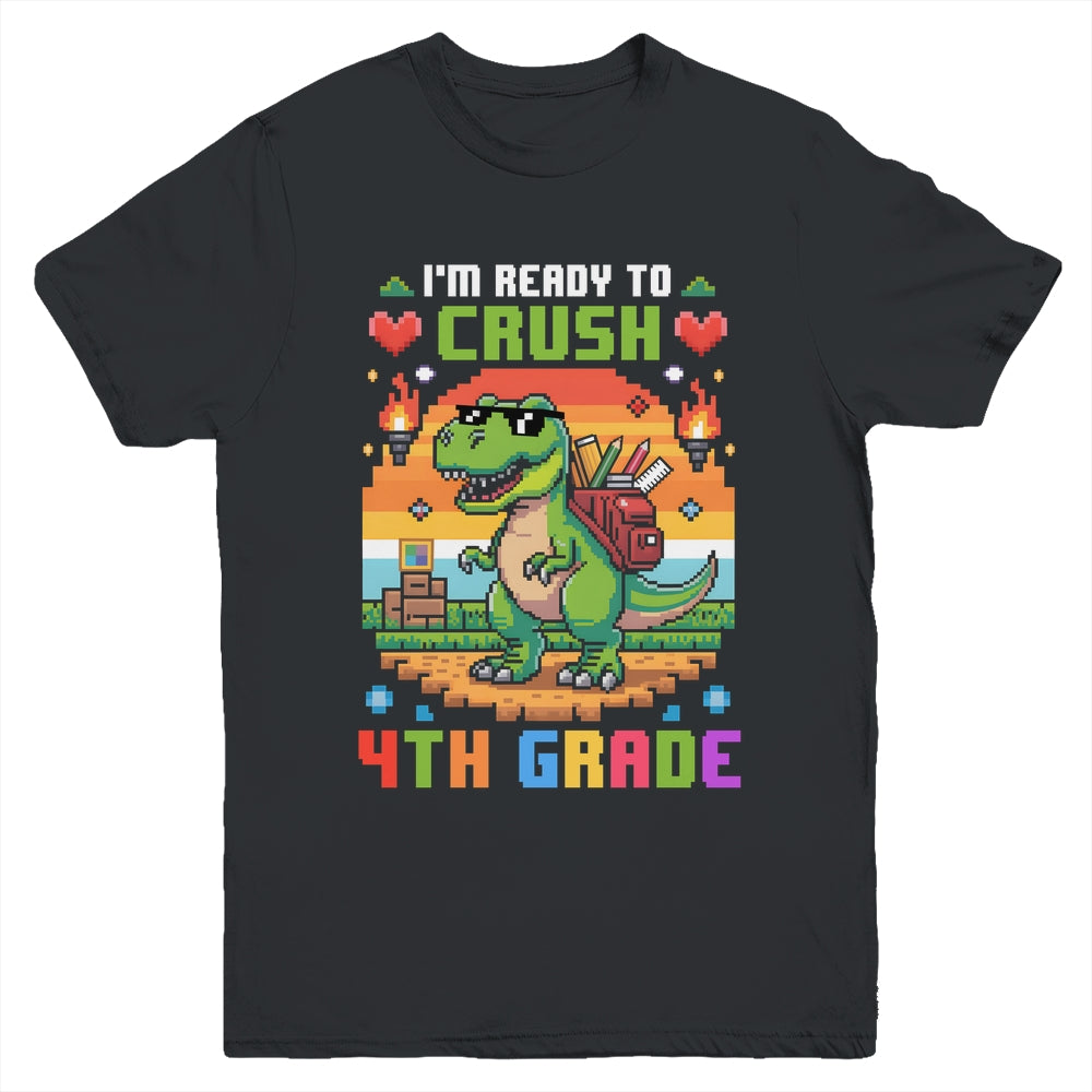 Back To School 4th Grade Boys I'm Ready To Crush Dinosaur Youth Shirt | siriusteestore