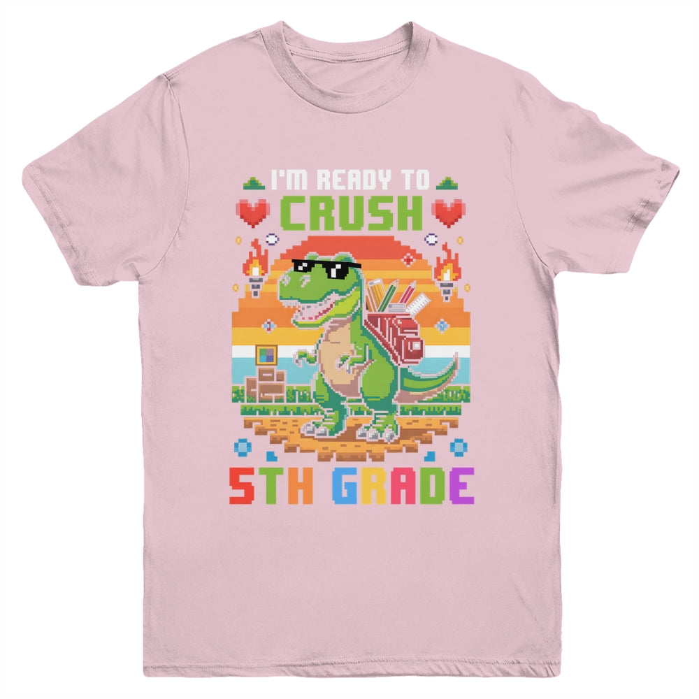 Back To School 5th Grade Boys I'm Ready To Crush Dinosaur Youth Shirt | siriusteestore