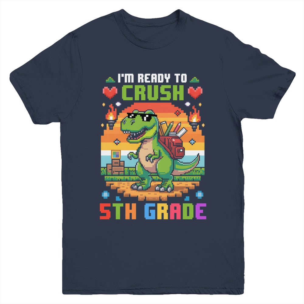 Back To School 5th Grade Boys I'm Ready To Crush Dinosaur Youth Shirt | siriusteestore