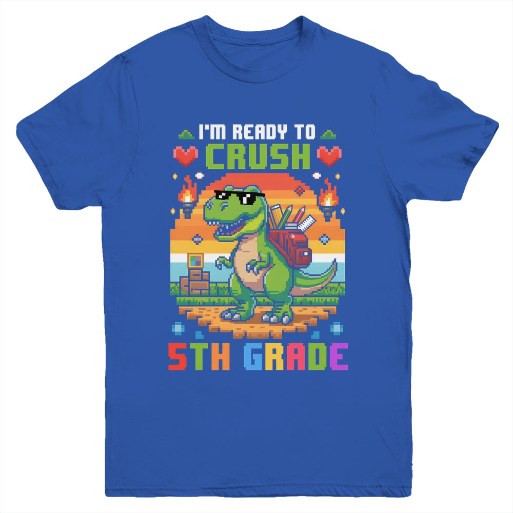 Back To School 5th Grade Boys I'm Ready To Crush Dinosaur Youth Shirt | siriusteestore
