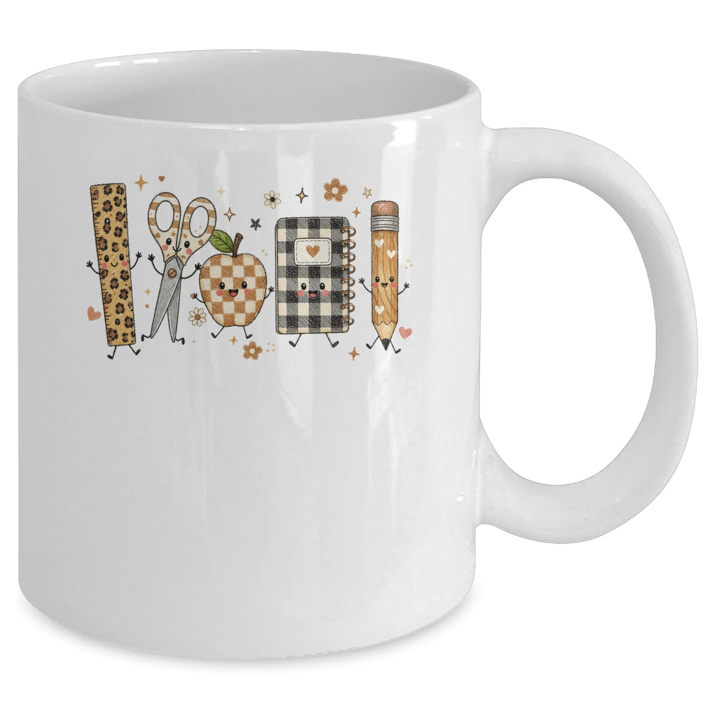 Back To School Cute Teacher Leopard Pencil Checkered Women Mug | siriusteestore
