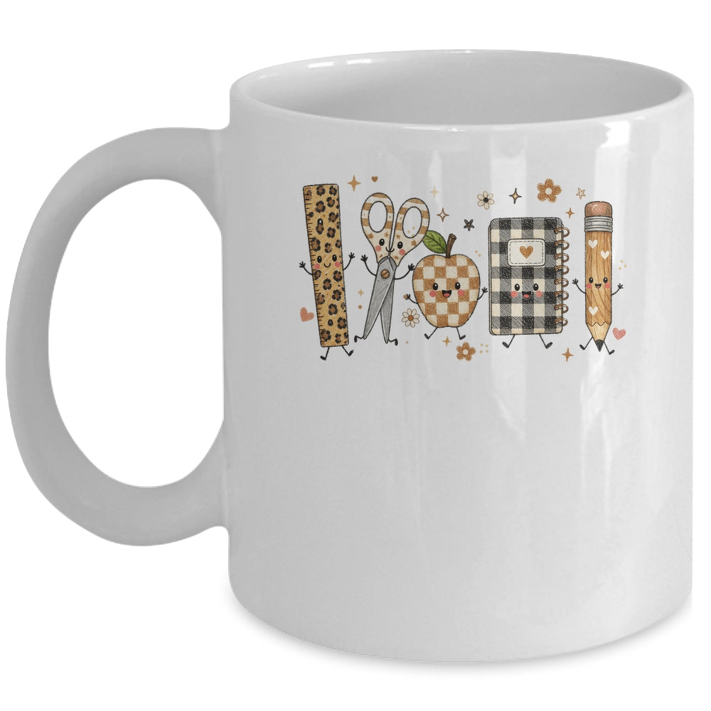 Back To School Cute Teacher Leopard Pencil Checkered Women Mug | siriusteestore