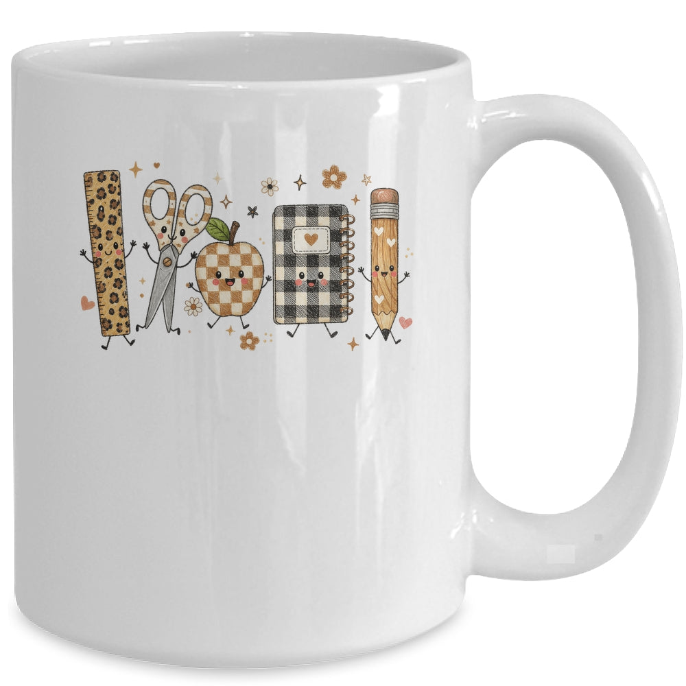 Back To School Cute Teacher Leopard Pencil Checkered Women Mug | siriusteestore
