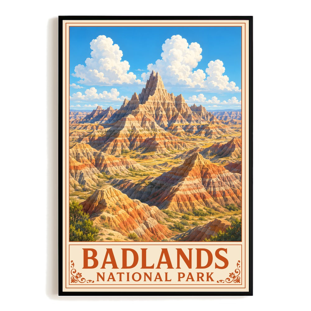 Badlands National Park Vintage Travel Poster Wall Art South Dakota Landscape Print Picture Nature Mountain Scenic Bedroom Home Decor Gift Souvenir Unframed | siriusteestore