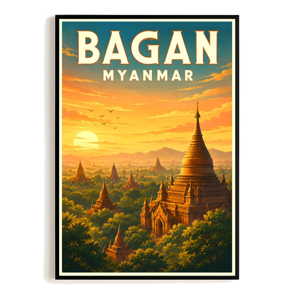 Bagan Myanmar Travel Poster Vintage Temple Retro Landscape Wall Art Decor Souvenir Print Painting Picture For Home Living Room Office Bedroom Decor Unframed | siriusteestore
