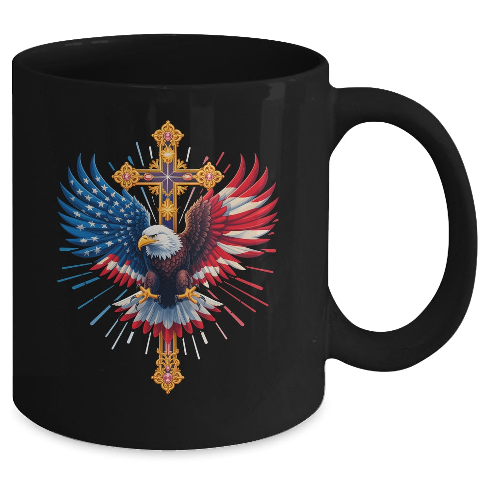 Bald Eagle Christian Faith Ctoss USA Flag Patriotic American Mug | siriusteestore