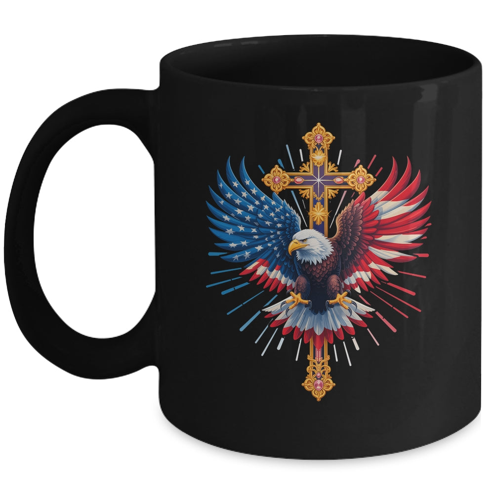 Bald Eagle Christian Faith Ctoss USA Flag Patriotic American Mug | siriusteestore