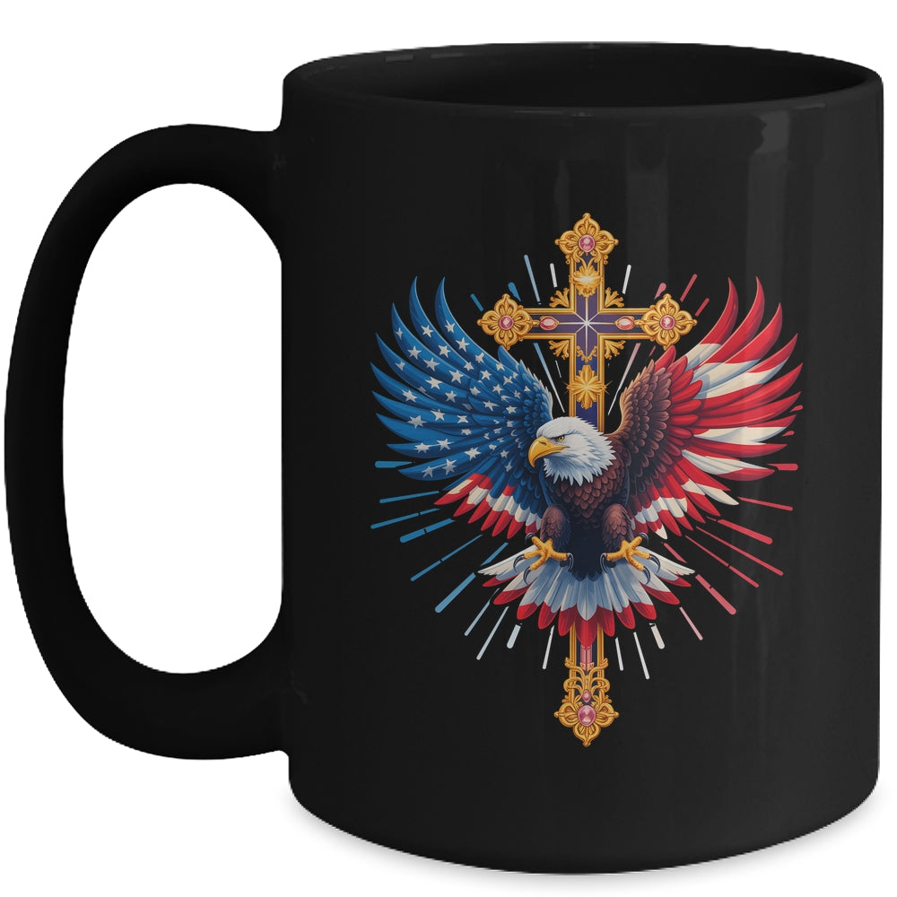 Bald Eagle Christian Faith Ctoss USA Flag Patriotic American Mug | siriusteestore