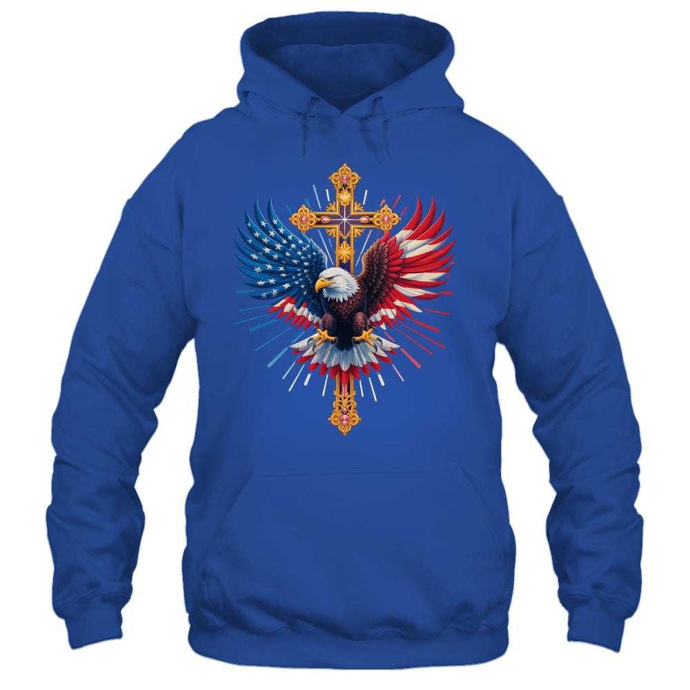 Bald Eagle Christian Faith Ctoss USA Flag Patriotic American Shirt & Hoodie | siriusteestore