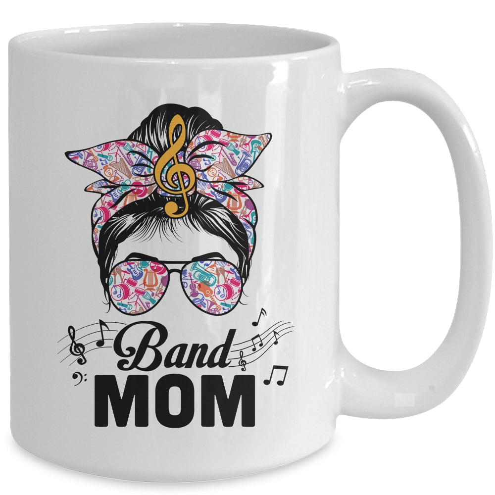 Band Mom Marching Band Design Messy Bun Hair Woman Mug | siriusteestore