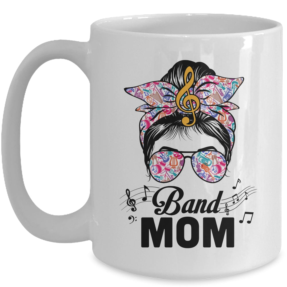 Band Mom Marching Band Design Messy Bun Hair Woman Mug | siriusteestore
