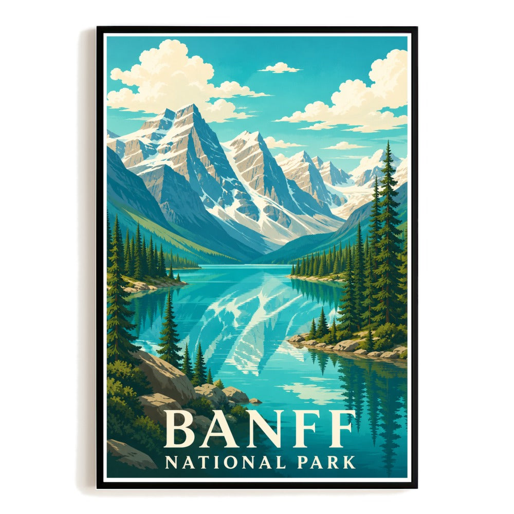 Banff National Park Travel Poster Mountain Lake Landscape Wall Art Decor Souvenir Print Painting Picture For Home Living Room Office Bedroom Kitchen Decor Unframed | siriusteestore