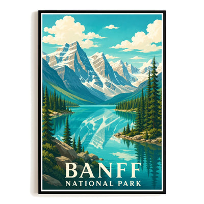 Banff National Park Travel Poster Mountain Lake Landscape Wall Art Decor Souvenir Print Painting Picture For Home Living Room Office Bedroom Kitchen Decor Unframed | siriusteestore