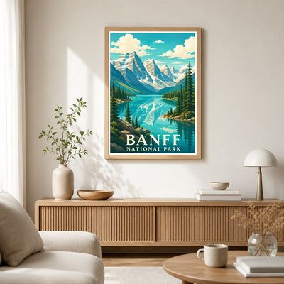Banff National Park Travel Poster Mountain Lake Landscape Wall Art Decor Souvenir Print Painting Picture For Home Living Room Office Bedroom Kitchen Decor Unframed | siriusteestore