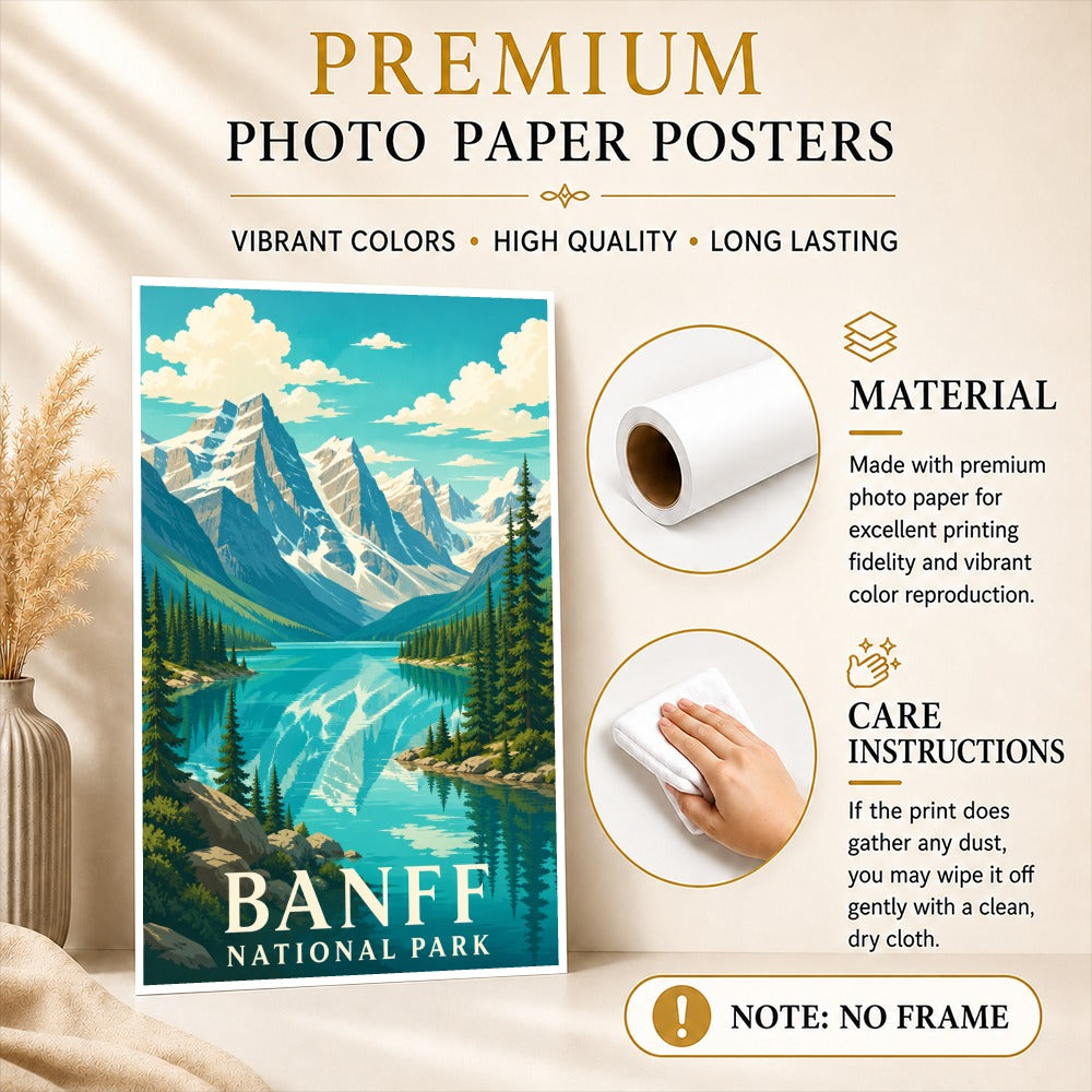 Banff National Park Travel Poster Mountain Lake Landscape Wall Art Decor Souvenir Print Painting Picture For Home Living Room Office Bedroom Kitchen Decor Unframed | siriusteestore