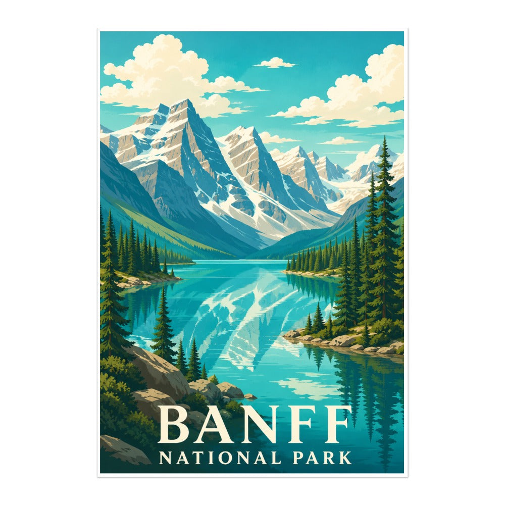Banff National Park Travel Poster Mountain Lake Landscape Wall Art Decor Souvenir Print Painting Picture For Home Living Room Office Bedroom Kitchen Decor Unframed | siriusteestore
