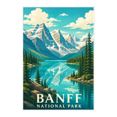 Banff National Park Travel Poster Mountain Lake Landscape Wall Art Decor Souvenir Print Painting Picture For Home Living Room Office Bedroom Kitchen Decor Unframed | siriusteestore