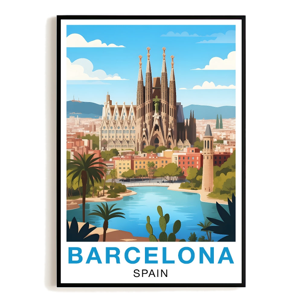 Barcelona Spain Vintage Travel Poster Scenic Artwork Architecture Enthusiasts Souvenir Wall Art Landscape Prints For Home Room Living Room Office Bedroom Decor Unframed | siriusteestore