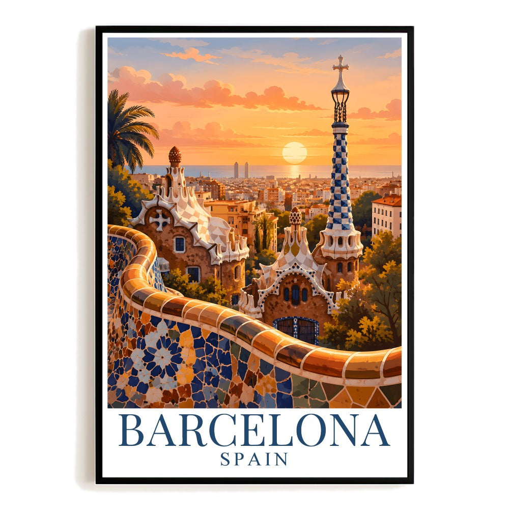 Barcelona Spain Vintage Travel Poster Wall Art Decor Souvenir Europe Spain Cityscape Landscape Print Painting Picture For Home Living Room Office Bedroom Decor Unframed | siriusteestore