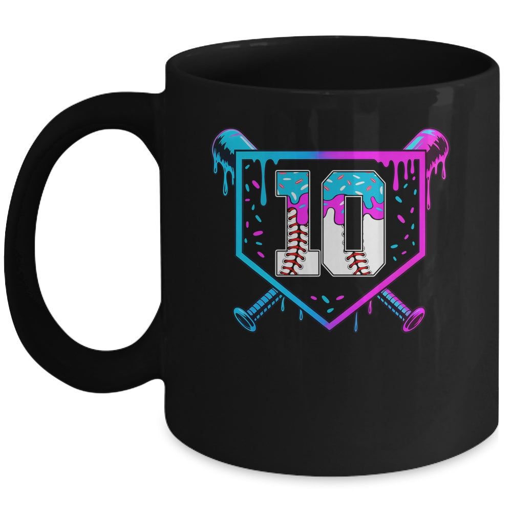 Baseball 10th Birthday Ice Cream Drip 10 Year Old Birthday Boy Mug | siriusteestore