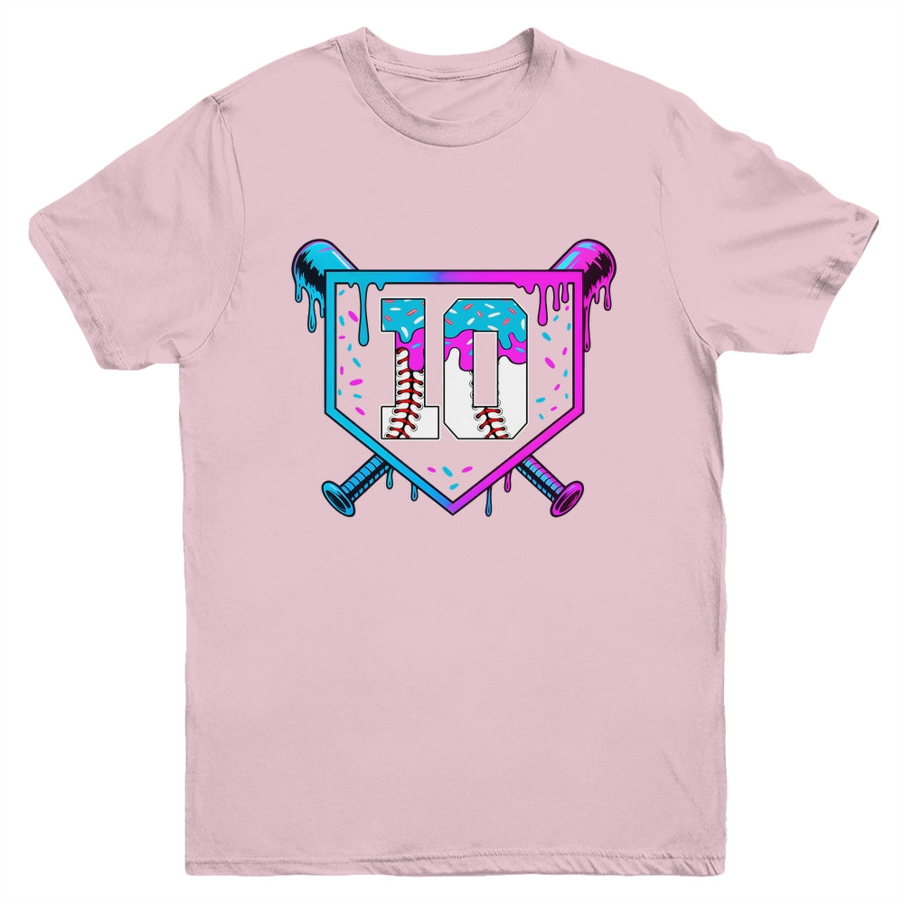 Baseball 10th Birthday Ice Cream Drip 10 Year Old Birthday Boy Youth Shirt | siriusteestore