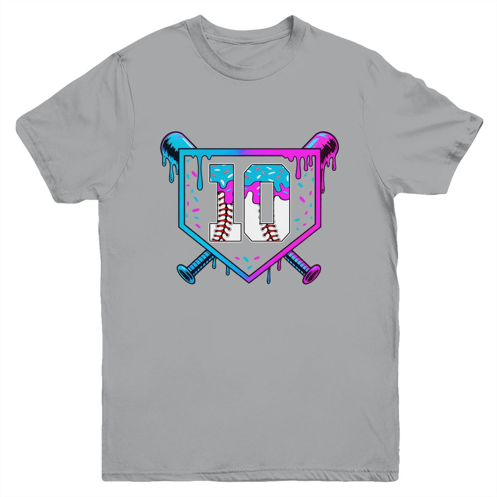 Baseball 10th Birthday Ice Cream Drip 10 Year Old Birthday Boy Youth Shirt | siriusteestore