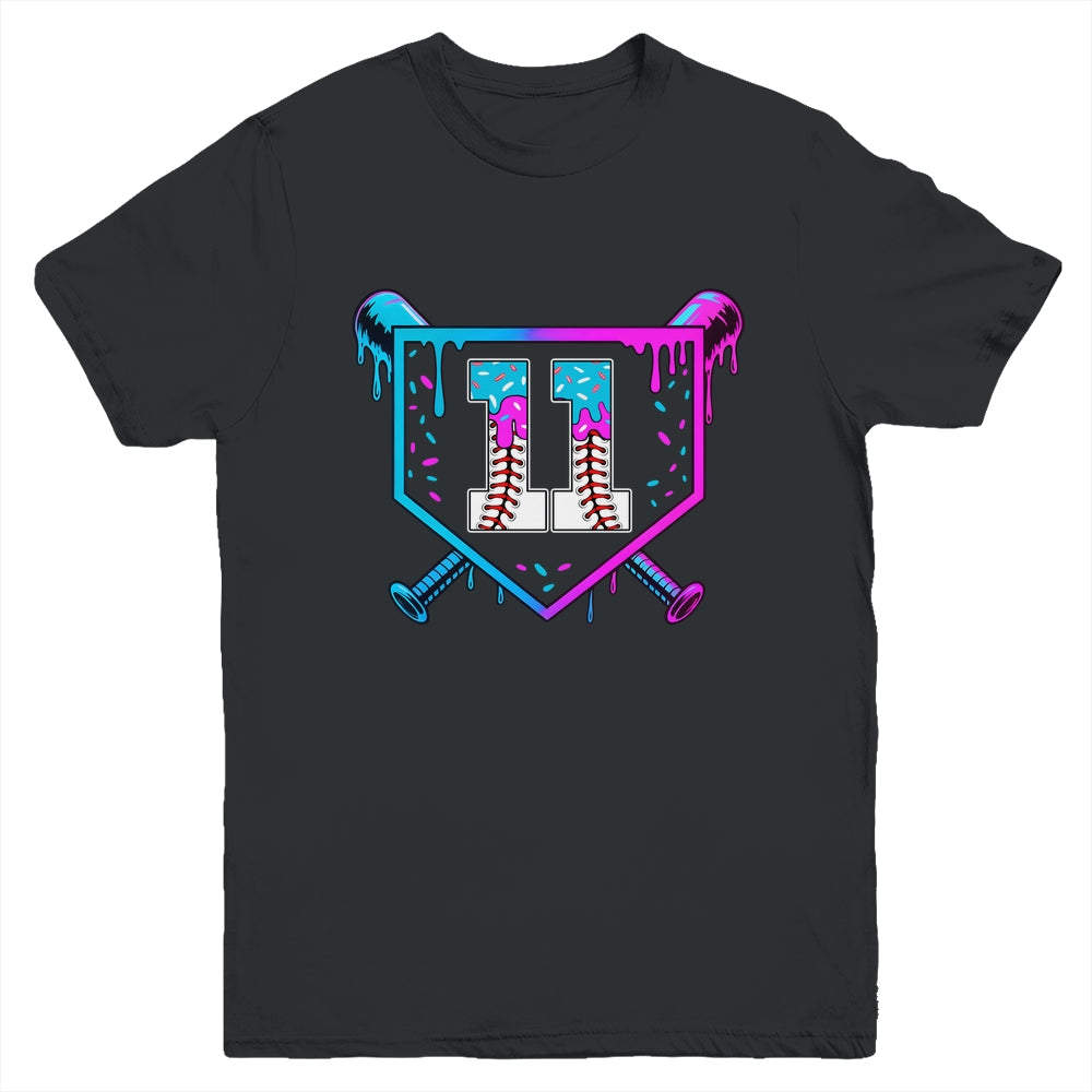 Baseball 11th Birthday Ice Cream Drip 11 Year Old Birthday Boy Youth Shirt | siriusteestore