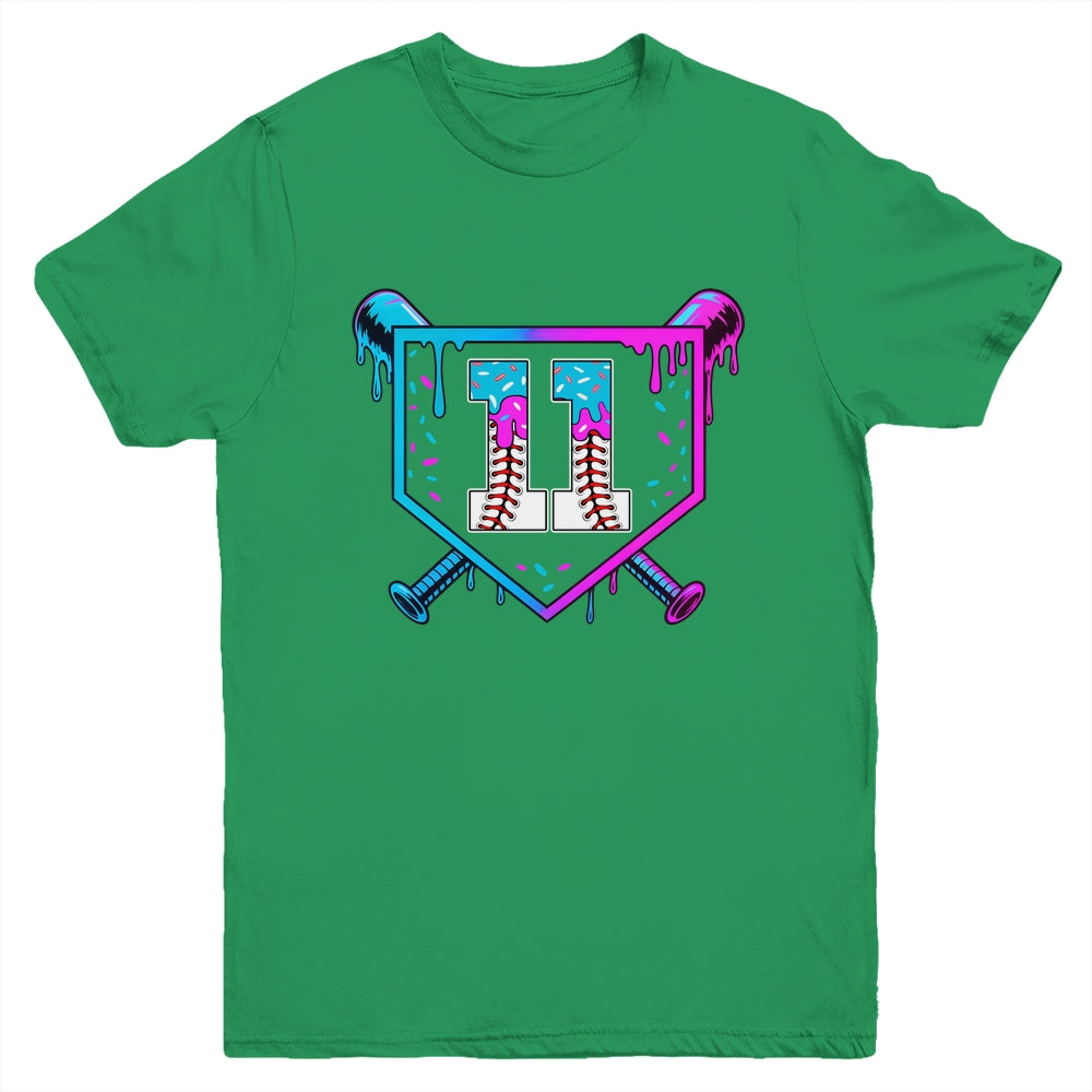 Baseball 11th Birthday Ice Cream Drip 11 Year Old Birthday Boy Youth Shirt | siriusteestore