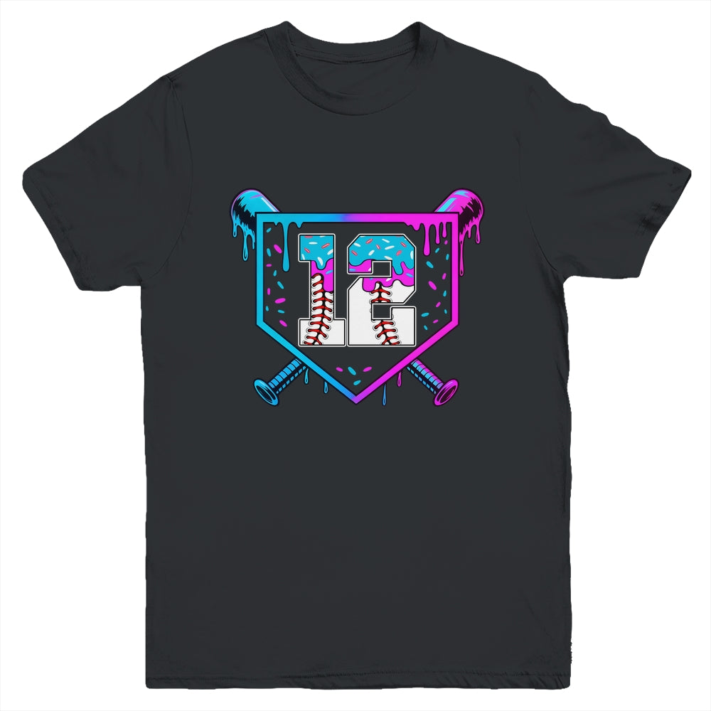 Baseball 12th Birthday Ice Cream Drip 12 Year Old Birthday Boy Youth Shirt | siriusteestore