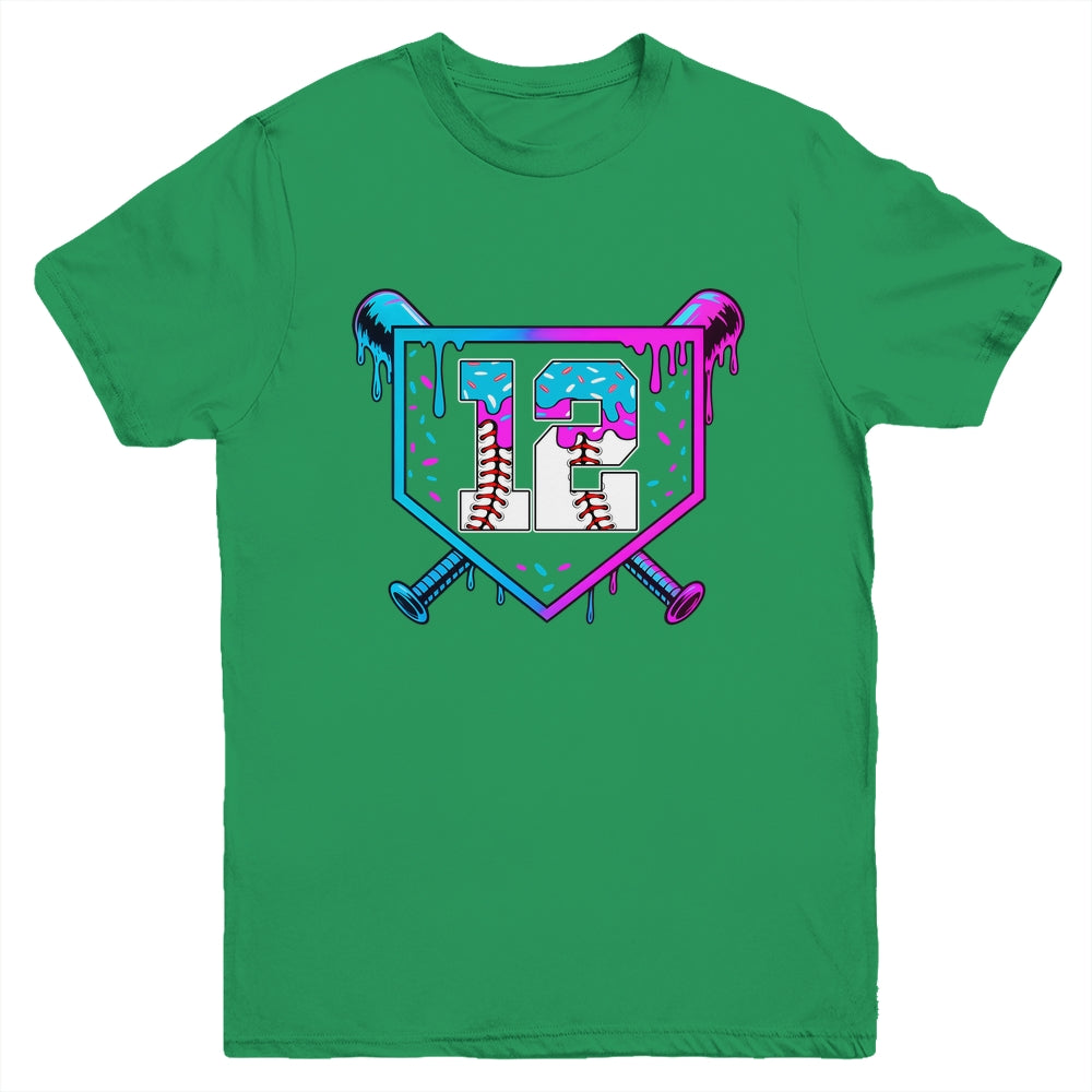 Baseball 12th Birthday Ice Cream Drip 12 Year Old Birthday Boy Youth Shirt | siriusteestore