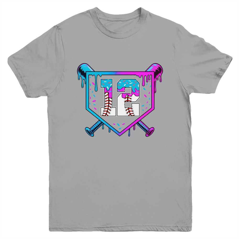 Baseball 12th Birthday Ice Cream Drip 12 Year Old Birthday Boy Youth Shirt | siriusteestore