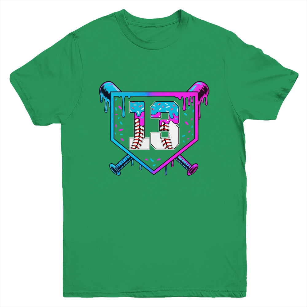 Baseball 13th Birthday Ice Cream Drip 13 Year Old Birthday Boy Youth Shirt | siriusteestore
