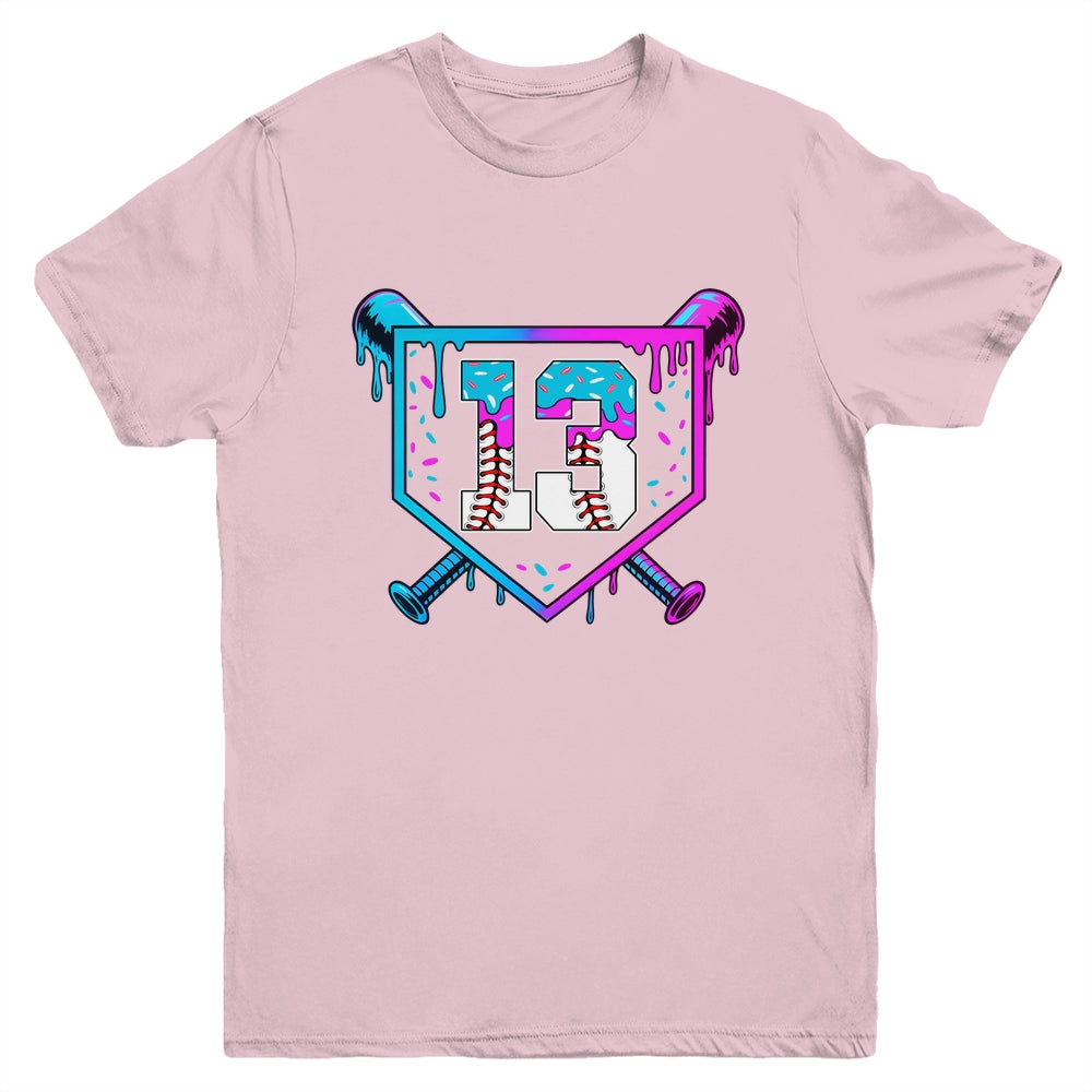 Baseball 13th Birthday Ice Cream Drip 13 Year Old Birthday Boy Youth Shirt | siriusteestore