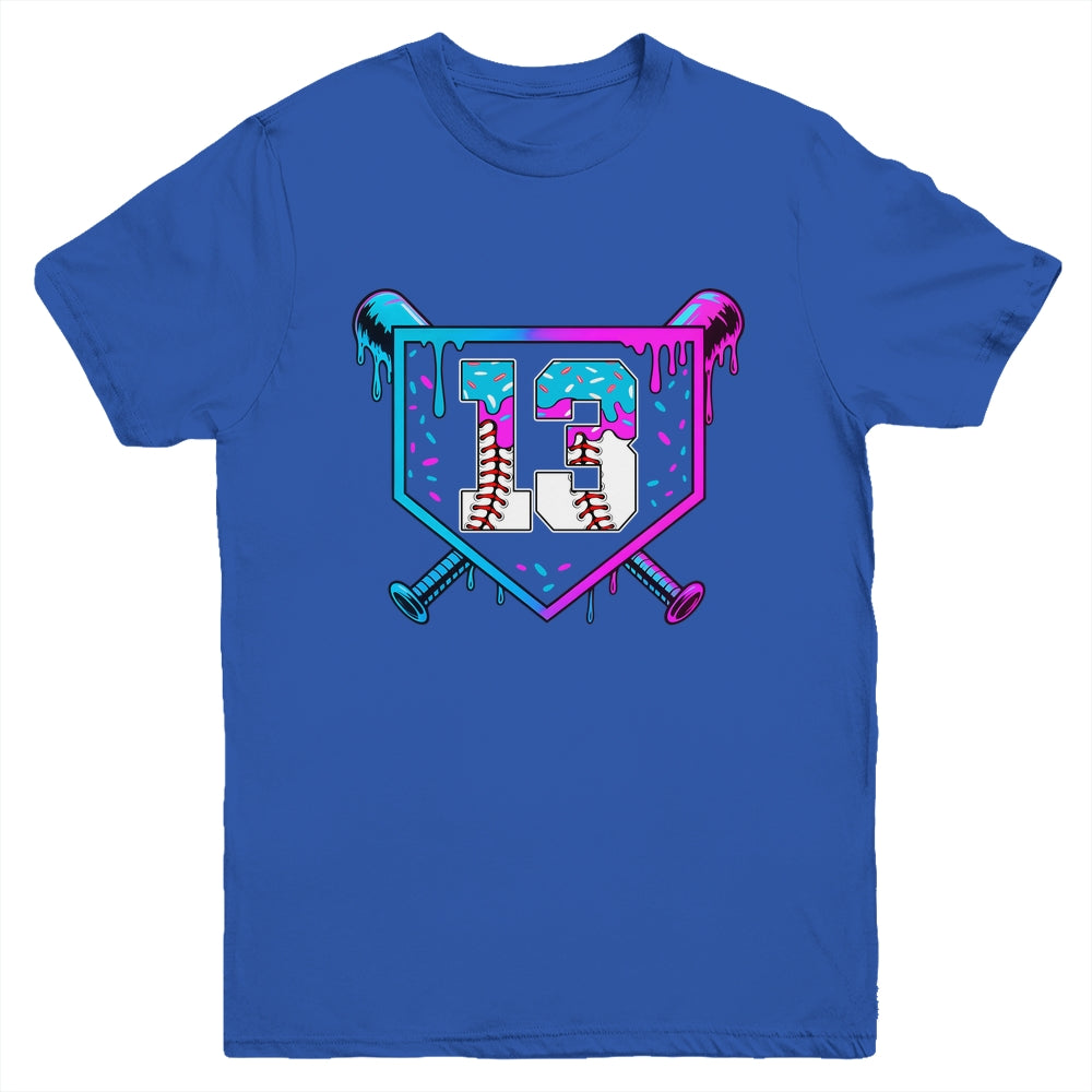 Baseball 13th Birthday Ice Cream Drip 13 Year Old Birthday Boy Youth Shirt | siriusteestore